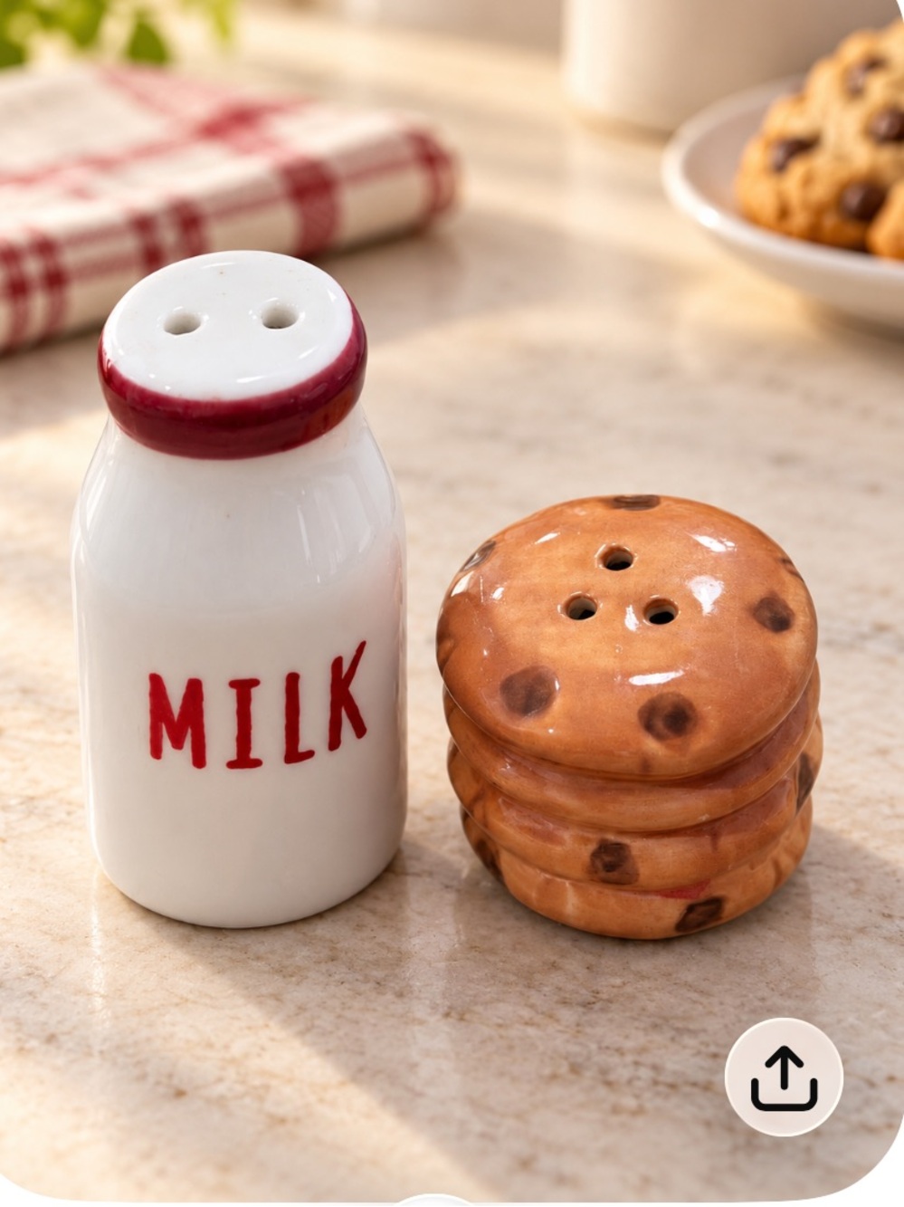 Mini Milk Bottle and Cookie Stack Ceramic Salt & Pepper Shakers White and Brown